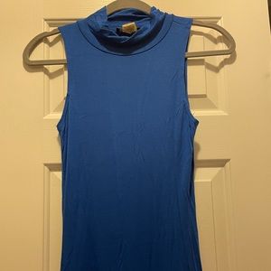 Blue turtle neck Long dress with open leg. Size M, Fair condition